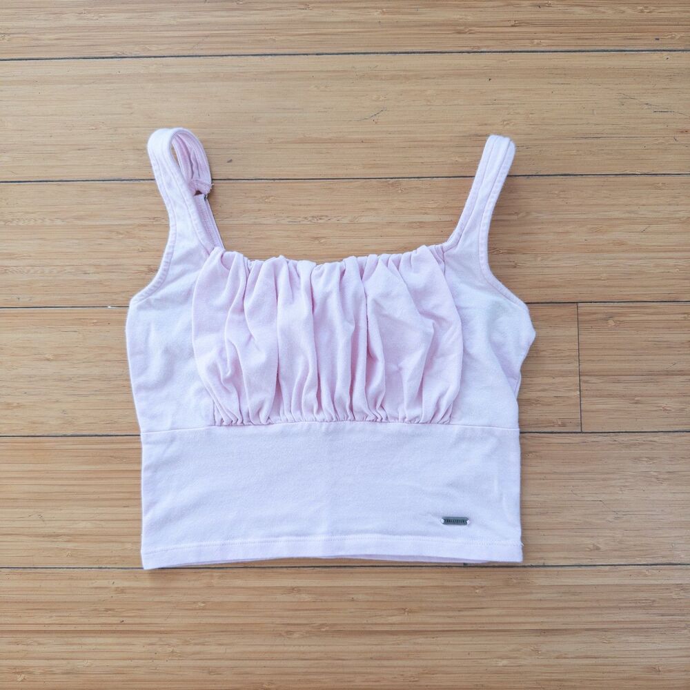 Hollister Baby Pink Ruched Bust Cropped Cami XS Y2K Coquette 2000s Tank